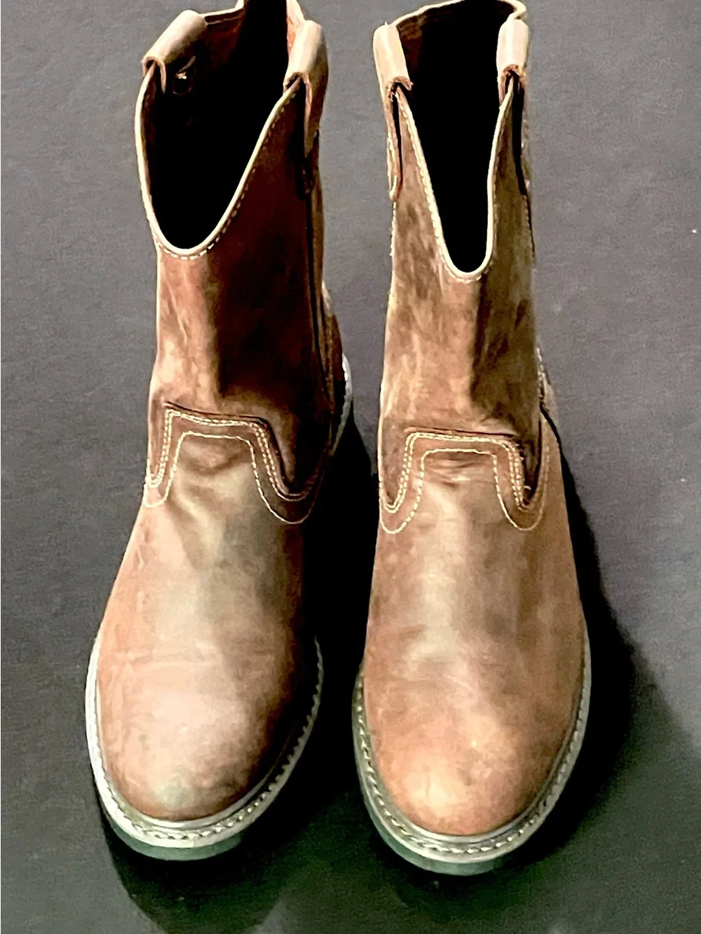 Brazos Men's 10.5M Brown Leather Steel Toed Pull-On Work Boots